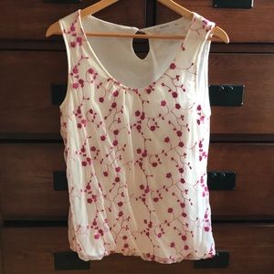 Ricki's White and Magenta Embroidered Floral Mesh Sleeveless Tank, Size Medium